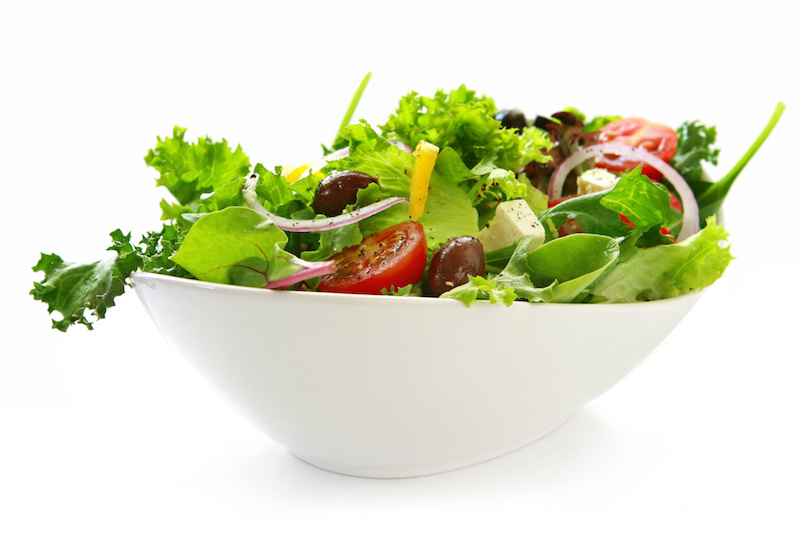 high fiber salad in white bowl